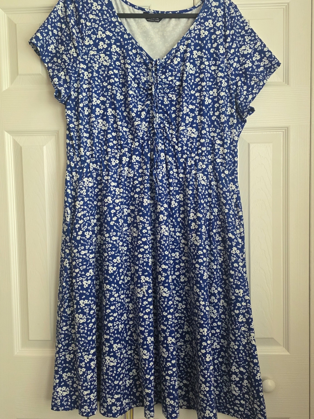 Womens Bloomchic 2x Blue Floral Short-Sleeve Dress